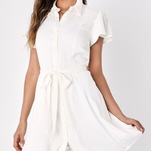 Lulus Adoringly Lovely White Short Sleeve Button-up Mini Dress - Size XS